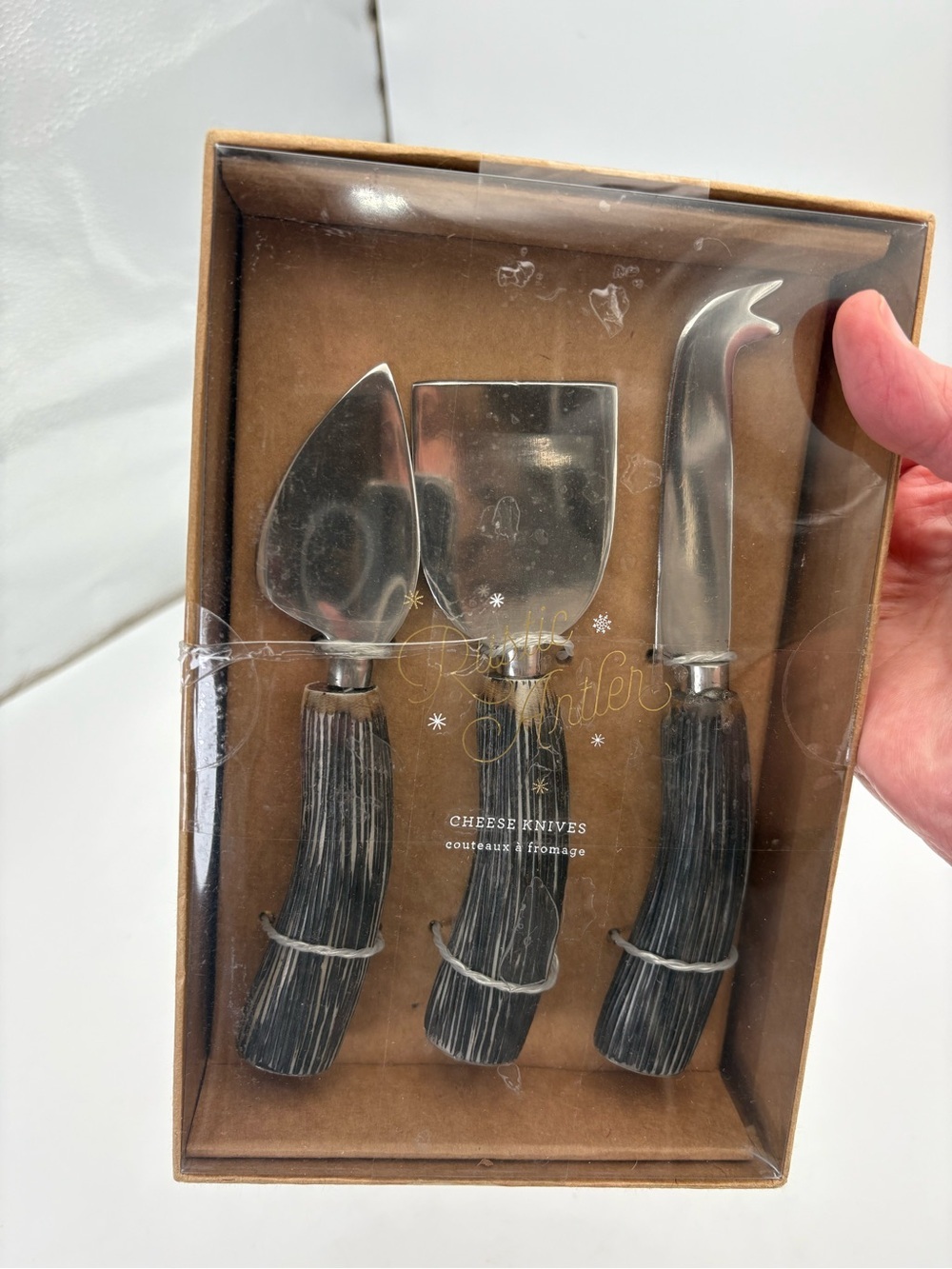 Pottery Barn Cheese Knives Set with Antler Handles - 3 Piece